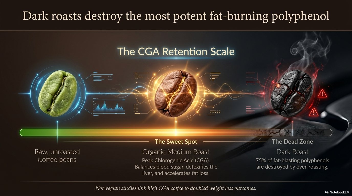 The Chlorogenic Acid Retention Scale — raw to dark roast